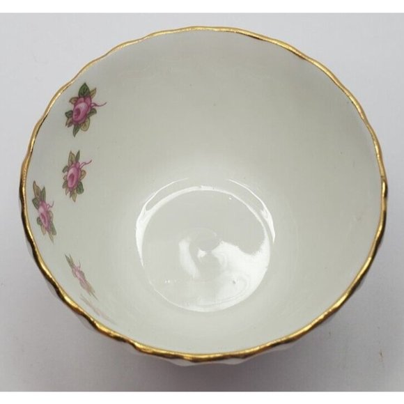 Vtg Ansley Bone China Pudding Cup Pink Roses England Gold Rim Wave Design - Picture 8 of 11